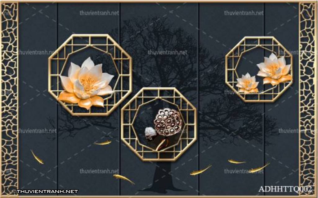 Tranh 3D nền tường phào chỉ và họa tiết trang trí thiên nhiên - Tranh tường chất lượng cao