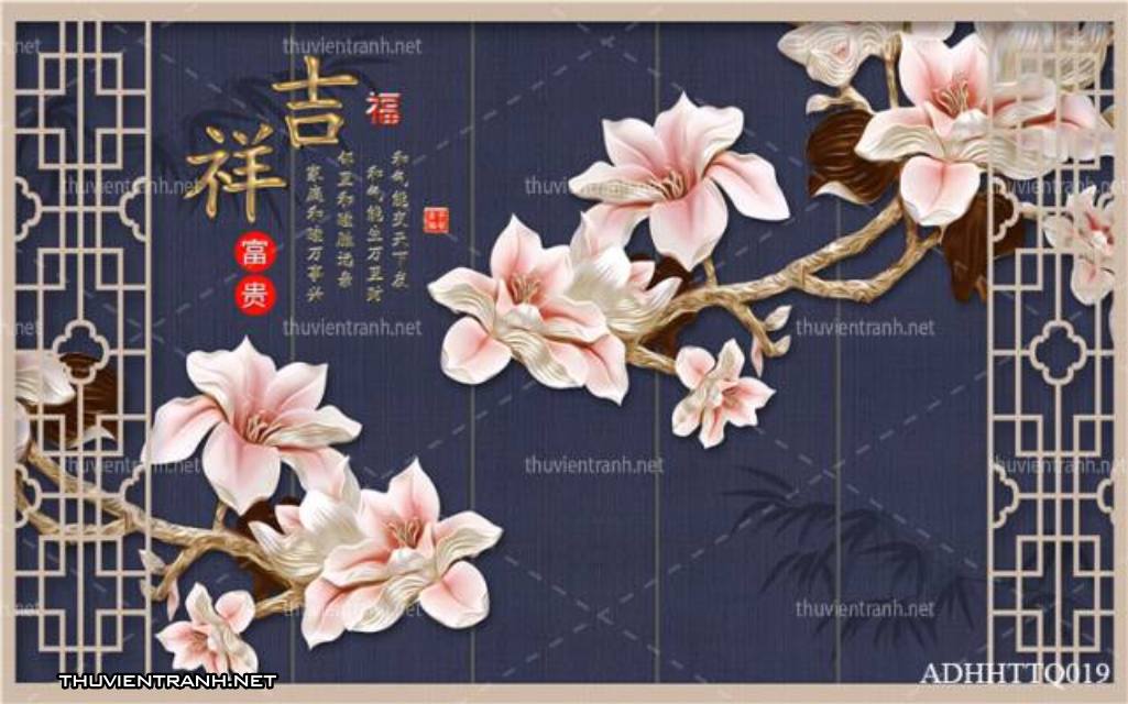 Tranh 3D nền tường phào chỉ và họa tiết trang trí thiên nhiên - Tranh tường chất lượng cao