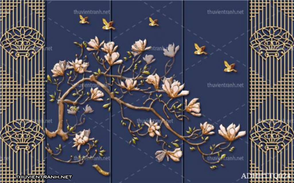 Tranh 3D nền tường phào chỉ và họa tiết trang trí thiên nhiên - Tranh tường chất lượng cao