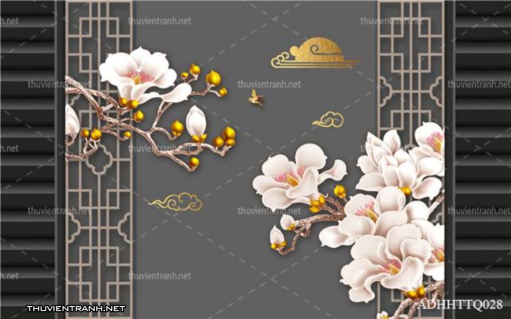 Tranh 3D nền tường phào chỉ và họa tiết trang trí thiên nhiên - Tranh tường chất lượng cao