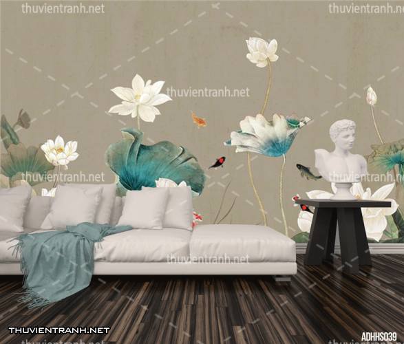 Tranh dán tường Hoa Sen thủy mặc - Tranh tường chất lượng cao
