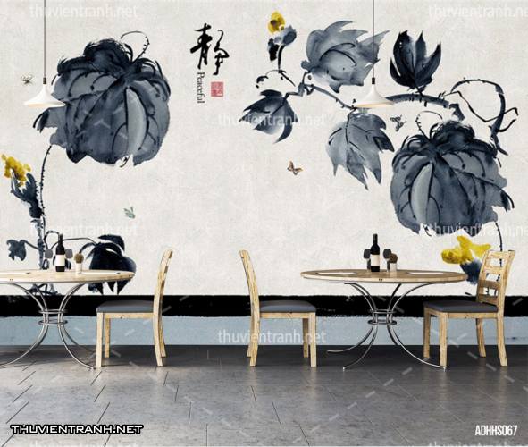 Tranh dán tường Hoa Sen thủy mặc - Tranh tường chất lượng cao