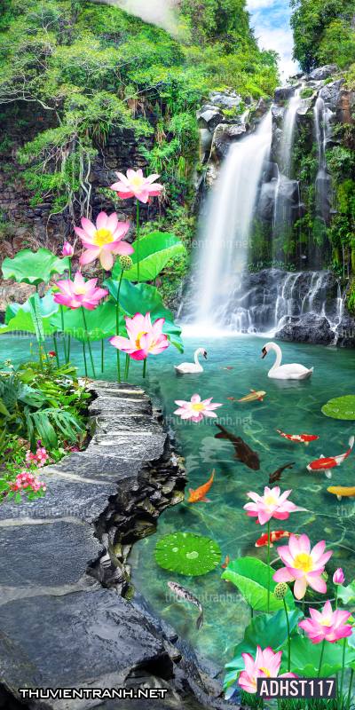 Tranh thác nước, thác nước đứng, thiên nhiên, waterfall, tranh dán tường thác nước, tranh 3D, tranh phong cảnh 3D - Tranh tường chất lượng cao