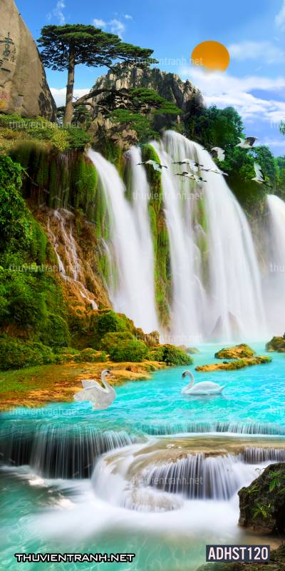 Tranh thác nước, thác nước đứng, thiên nhiên, waterfall, tranh dán tường thác nước, tranh 3D, tranh phong cảnh 3D - Tranh tường chất lượng cao
