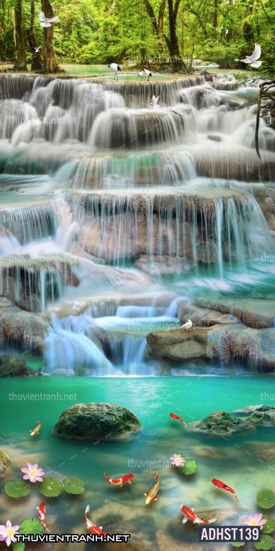 Tranh thác nước, thác nước đứng, thiên nhiên, waterfall, tranh dán tường thác nước, tranh 3D, tranh phong cảnh 3D - Tranh tường chất lượng cao